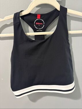 Wilson Black Athletic Cropped Tank with White Stripe Hem